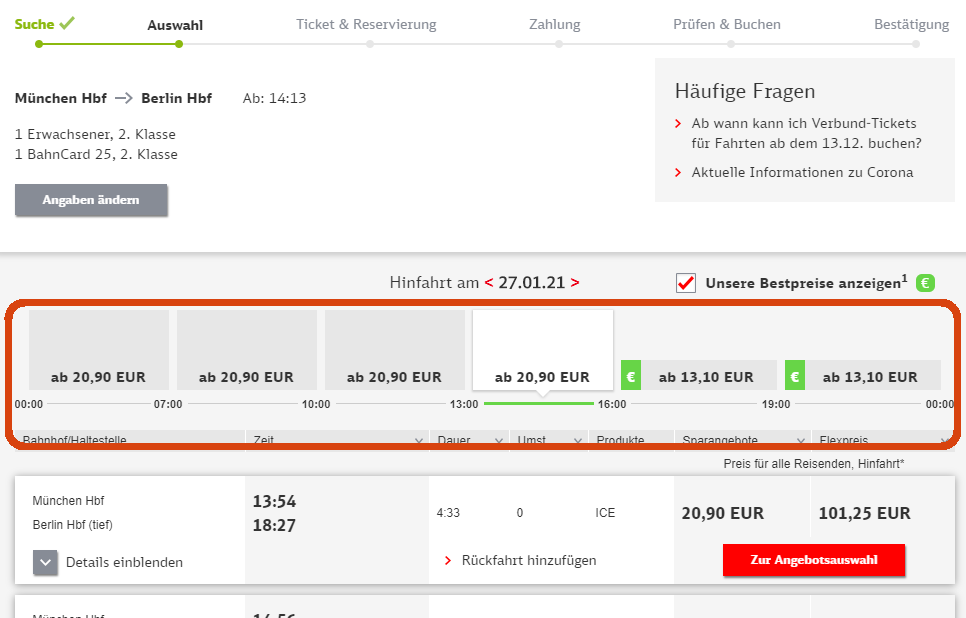 DB Bestpreissuche - Übersicht günstige Bahntickets