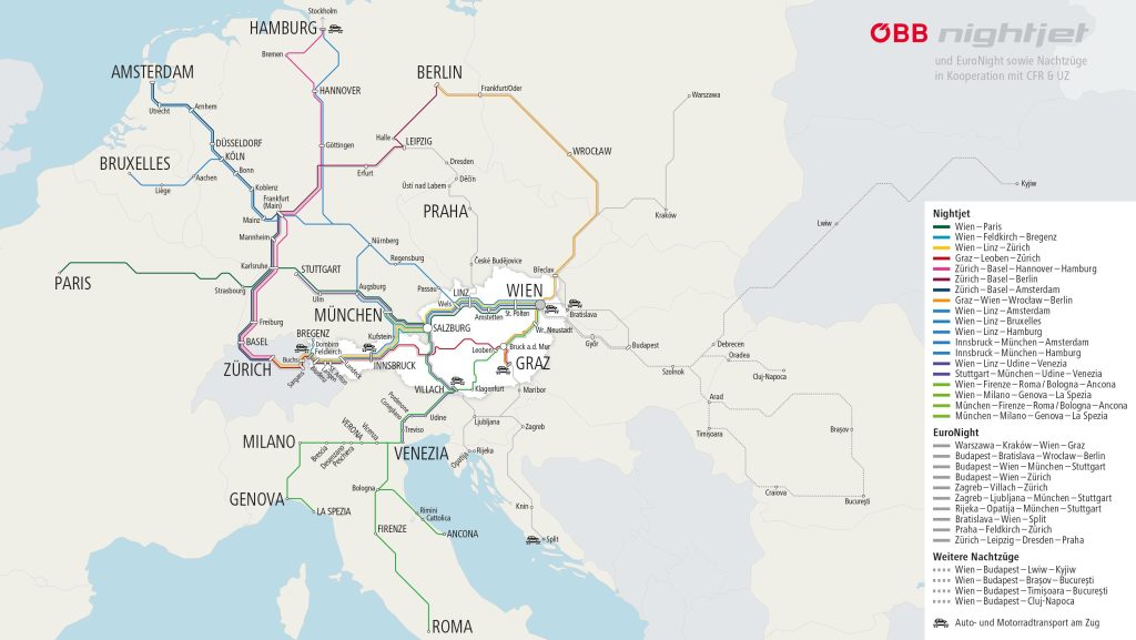 ÖBB Nightjet Streckennetz 2023