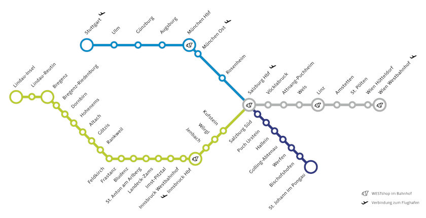 Westbahn Streckennetz 2025