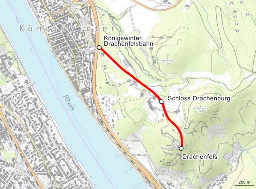 Drachenfelsbahn Königswinter - Karte und Streckenverlauf